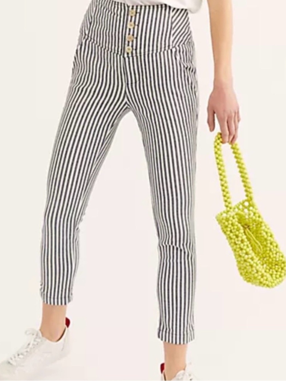 Free People Navy & White Vertical Stripe Pants